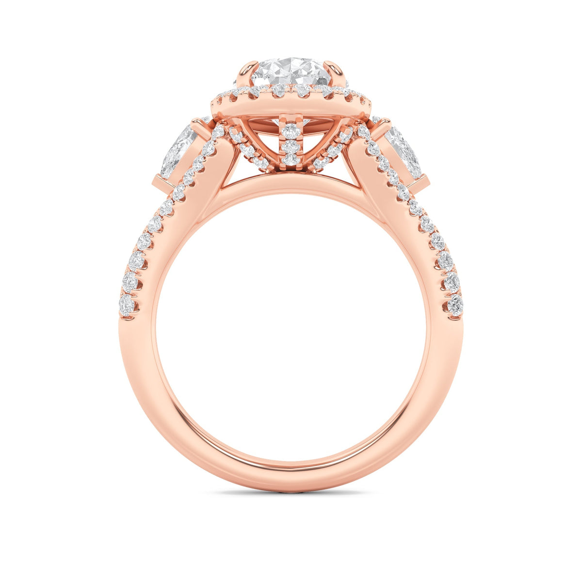 3CTW Pear Lab-Grown Diamond Prong Three Stone Bold Accented Engagement Ring 91 Stones