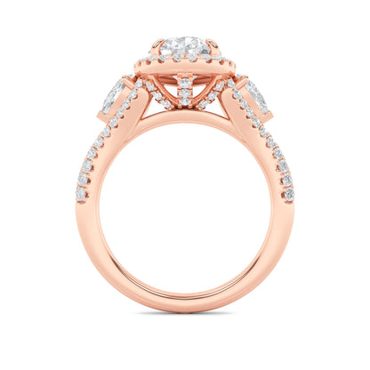 3CTW Pear Lab-Grown Diamond Prong Three Stone Bold Accented Engagement Ring 91 Stones