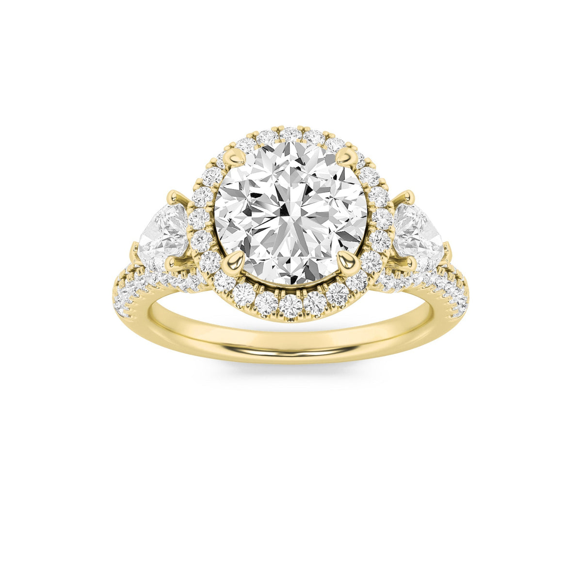 3CTW Round Lab-Grown Diamond Prong Three Stone Bold Accented Engagement Ring 89 Stones