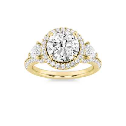 3CTW Round Lab-Grown Diamond Prong Three Stone Bold Accented Engagement Ring 89 Stones