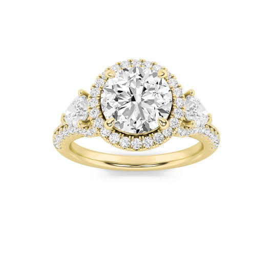 3CTW Round Lab-Grown Diamond Prong Three Stone Bold Accented Engagement Ring 89 Stones
