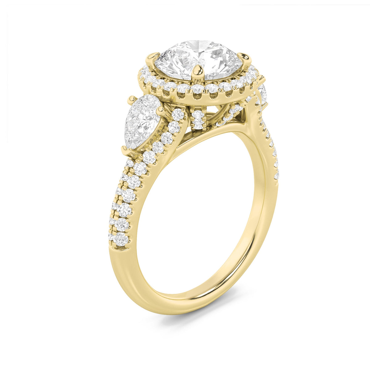 3CTW Round Lab-Grown Diamond Prong Three Stone Bold Accented Engagement Ring 89 Stones