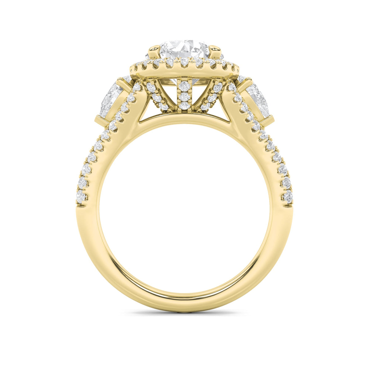 3CTW Round Lab-Grown Diamond Prong Three Stone Bold Accented Engagement Ring 89 Stones