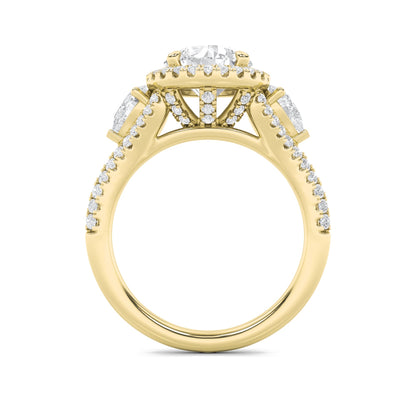 3CTW Round Lab-Grown Diamond Prong Three Stone Bold Accented Engagement Ring 89 Stones