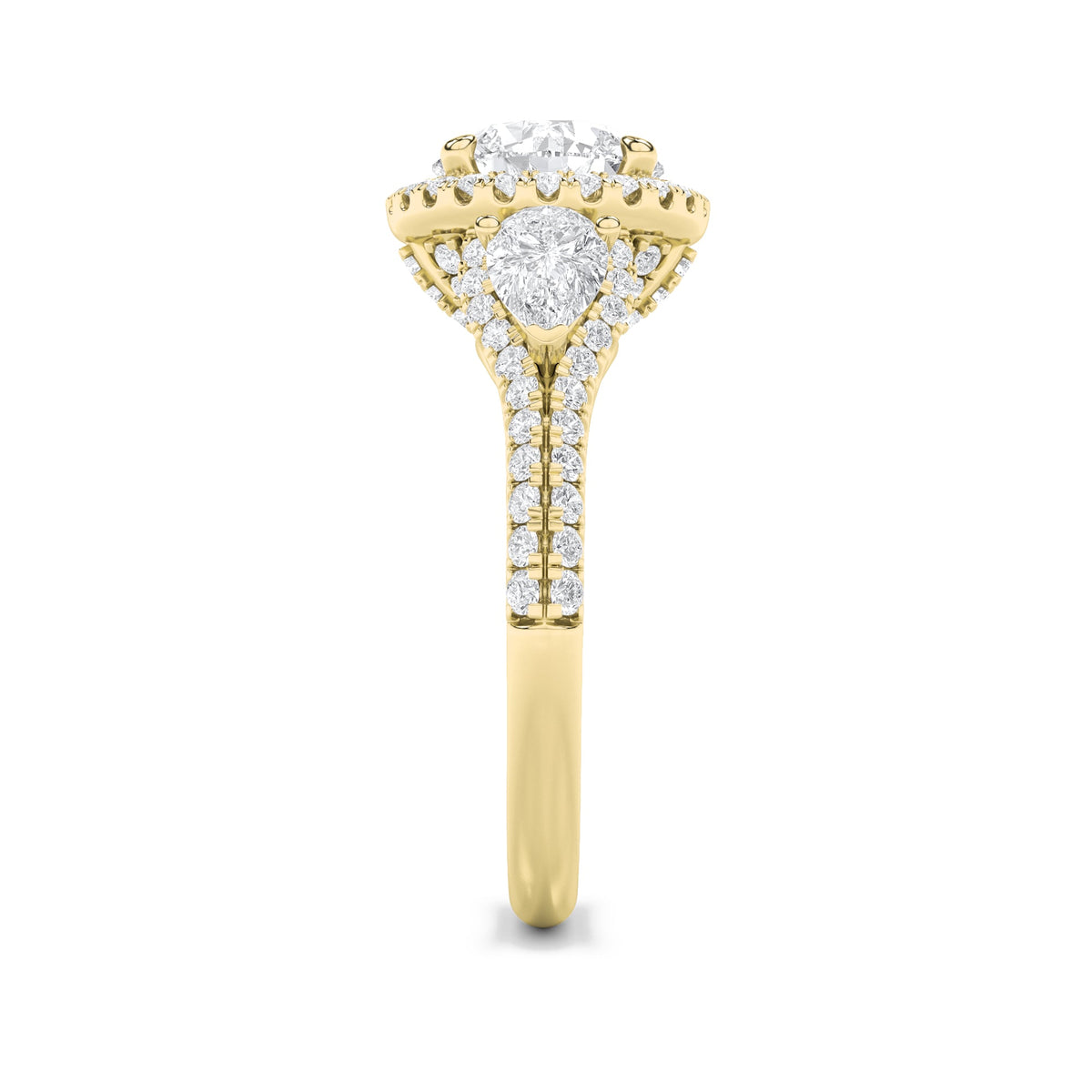 3CTW Round Lab-Grown Diamond Prong Three Stone Bold Accented Engagement Ring 89 Stones