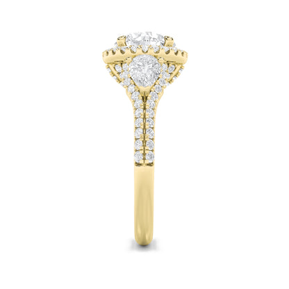 3CTW Round Lab-Grown Diamond Prong Three Stone Bold Accented Engagement Ring 89 Stones