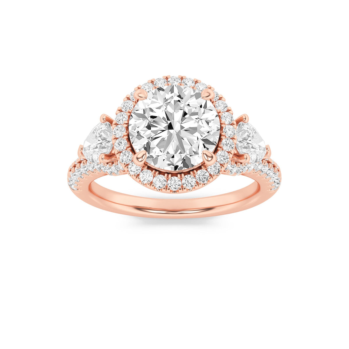3CTW Round Lab-Grown Diamond Prong Three Stone Bold Accented Engagement Ring 89 Stones