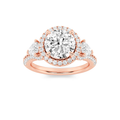 3CTW Round Lab-Grown Diamond Prong Three Stone Bold Accented Engagement Ring 89 Stones
