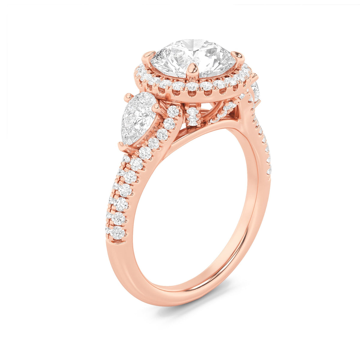 3CTW Round Lab-Grown Diamond Prong Three Stone Bold Accented Engagement Ring 89 Stones