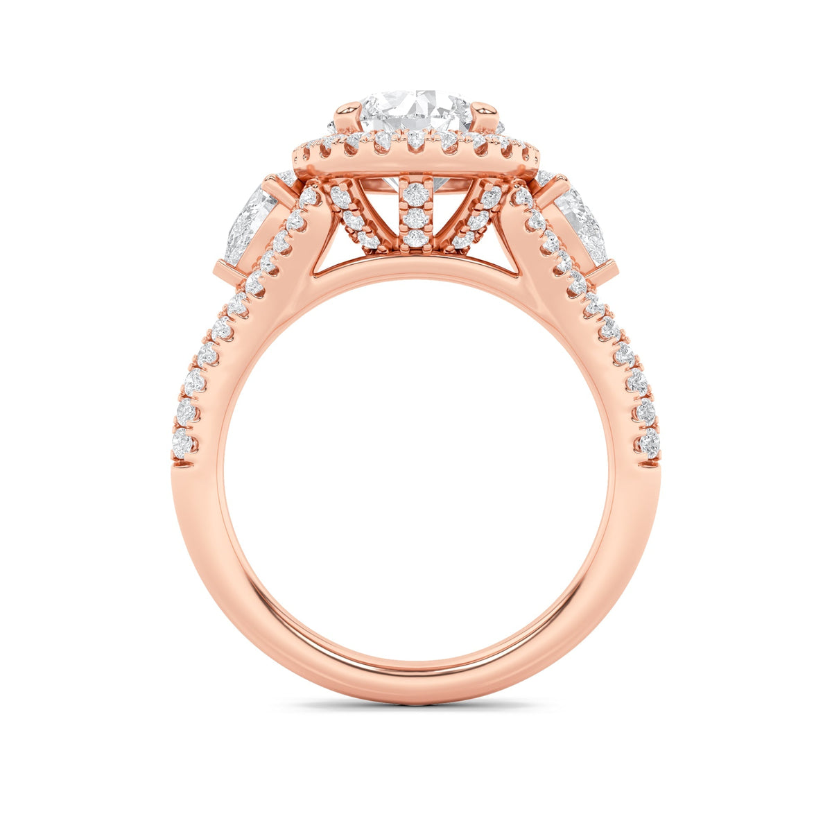 3CTW Round Lab-Grown Diamond Prong Three Stone Bold Accented Engagement Ring 89 Stones