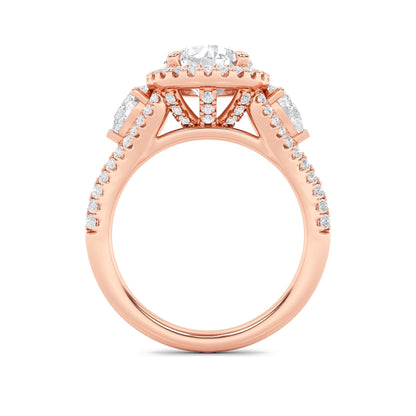 3CTW Round Lab-Grown Diamond Prong Three Stone Bold Accented Engagement Ring 89 Stones