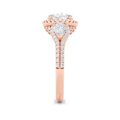3CTW Round Lab-Grown Diamond Prong Three Stone Bold Accented Engagement Ring 89 Stones