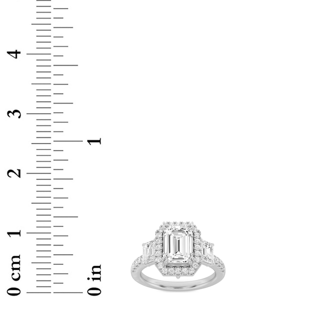 3CTW Emerald Lab-Grown Diamond Prong Three Stone Accented Engagement Ring 57 Stones