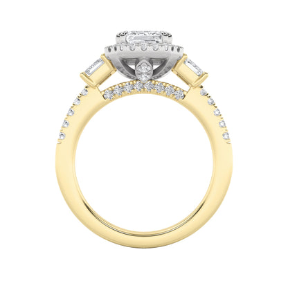 3CTW Emerald Lab-Grown Diamond Prong Three Stone Accented Engagement Ring 57 Stones