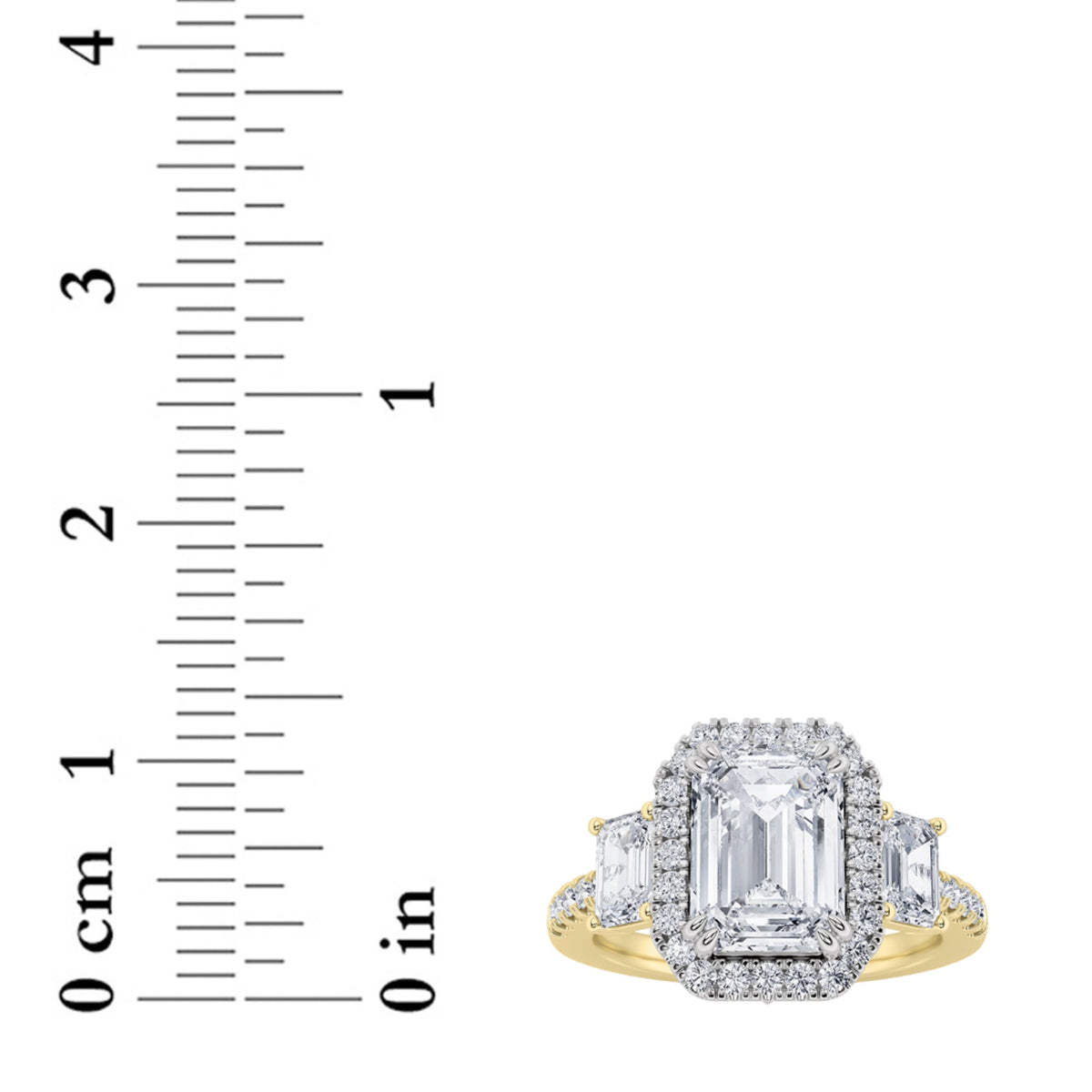 3CTW Emerald Lab-Grown Diamond Prong Three Stone Accented Engagement Ring 57 Stones