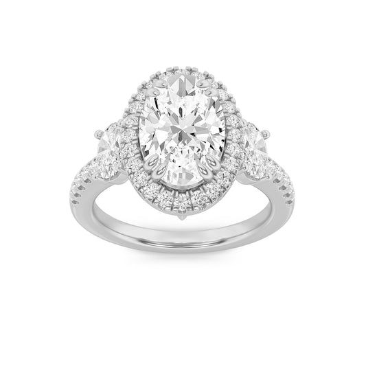 3CTW Oval Lab-Grown Diamond Prong Three Stone Accented Engagement Ring 59 Stones