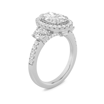 3CTW Oval Lab-Grown Diamond Prong Three Stone Accented Engagement Ring 59 Stones