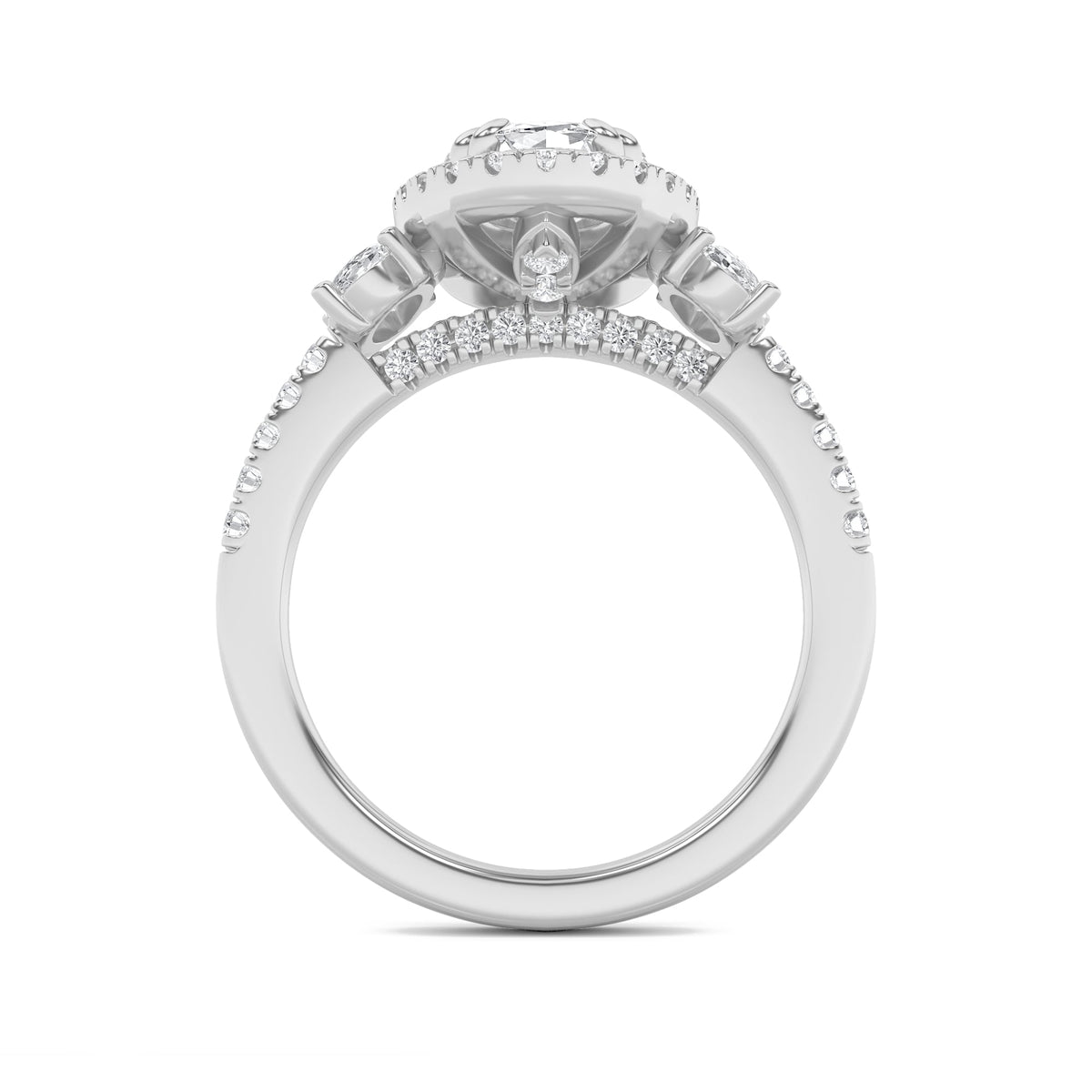 3CTW Oval Lab-Grown Diamond Prong Three Stone Accented Engagement Ring 59 Stones