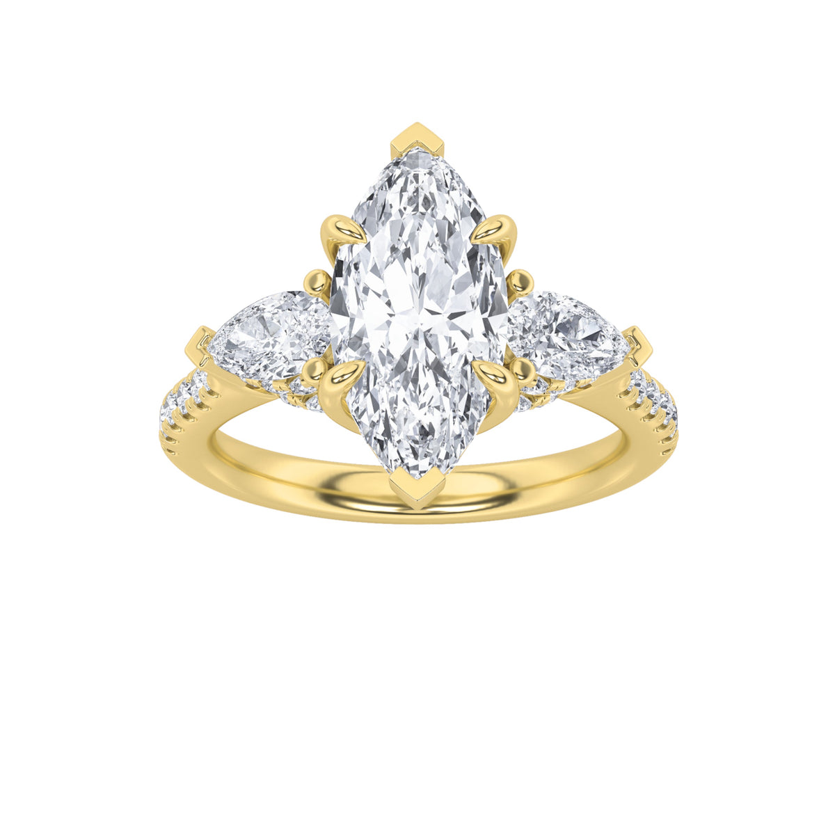 3CTW Marquise Lab-Grown Diamond Prong Three Stone Accented Engagement Ring 51 Stones
