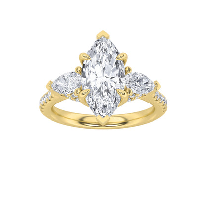 3CTW Marquise Lab-Grown Diamond Prong Three Stone Accented Engagement Ring 51 Stones