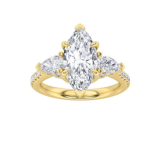 3CTW Marquise Lab-Grown Diamond Prong Three Stone Accented Engagement Ring 51 Stones