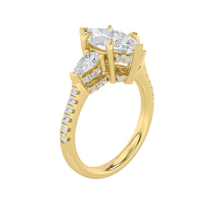 3CTW Marquise Lab-Grown Diamond Prong Three Stone Accented Engagement Ring 51 Stones