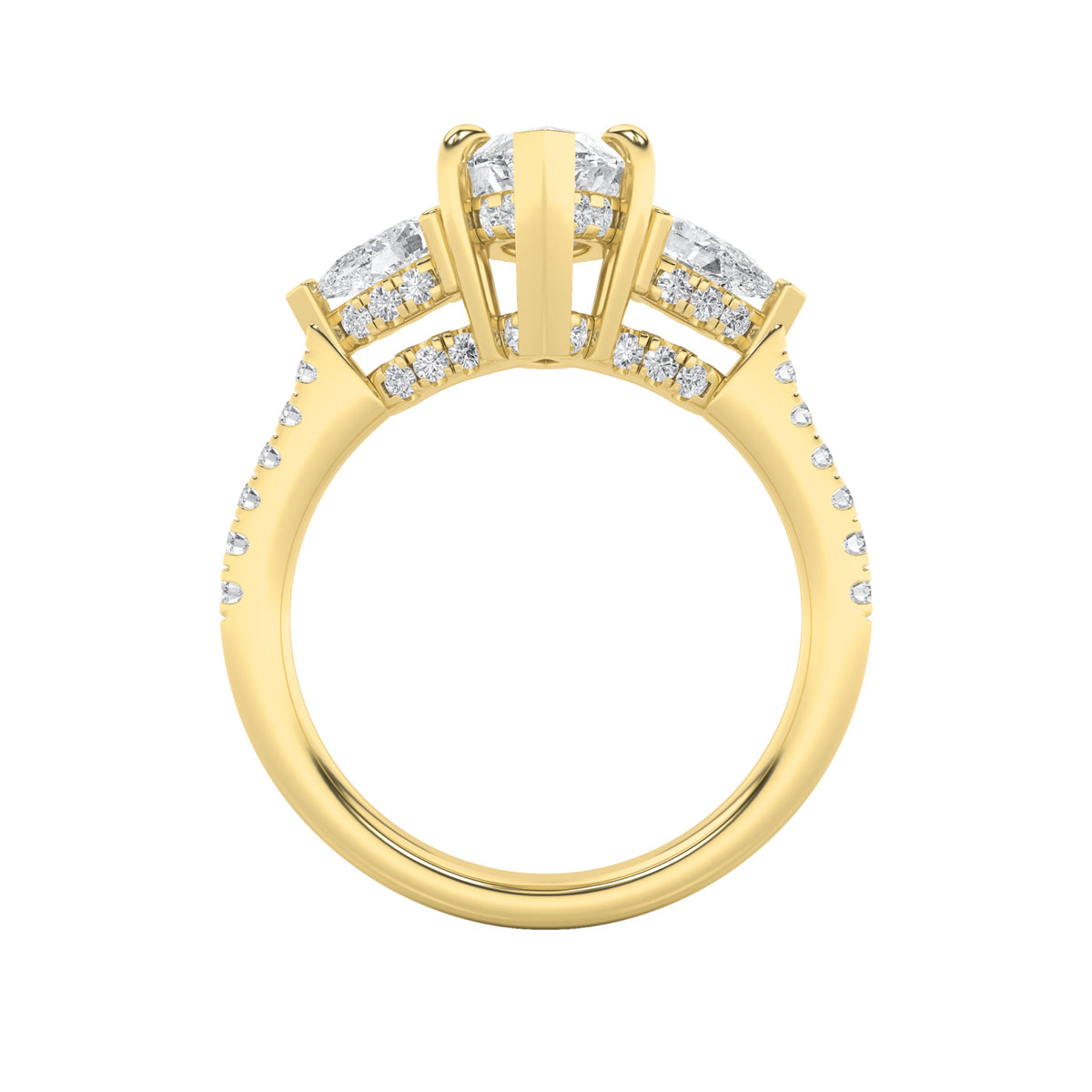 3CTW Marquise Lab-Grown Diamond Prong Three Stone Accented Engagement Ring 51 Stones