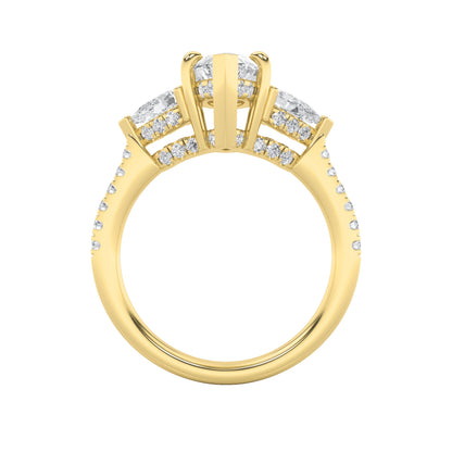 3CTW Marquise Lab-Grown Diamond Prong Three Stone Accented Engagement Ring 51 Stones