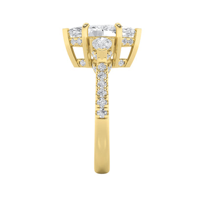 3CTW Marquise Lab-Grown Diamond Prong Three Stone Accented Engagement Ring 51 Stones
