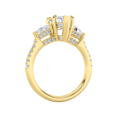 3CTW Marquise Lab-Grown Diamond Prong Three Stone Accented Engagement Ring 51 Stones