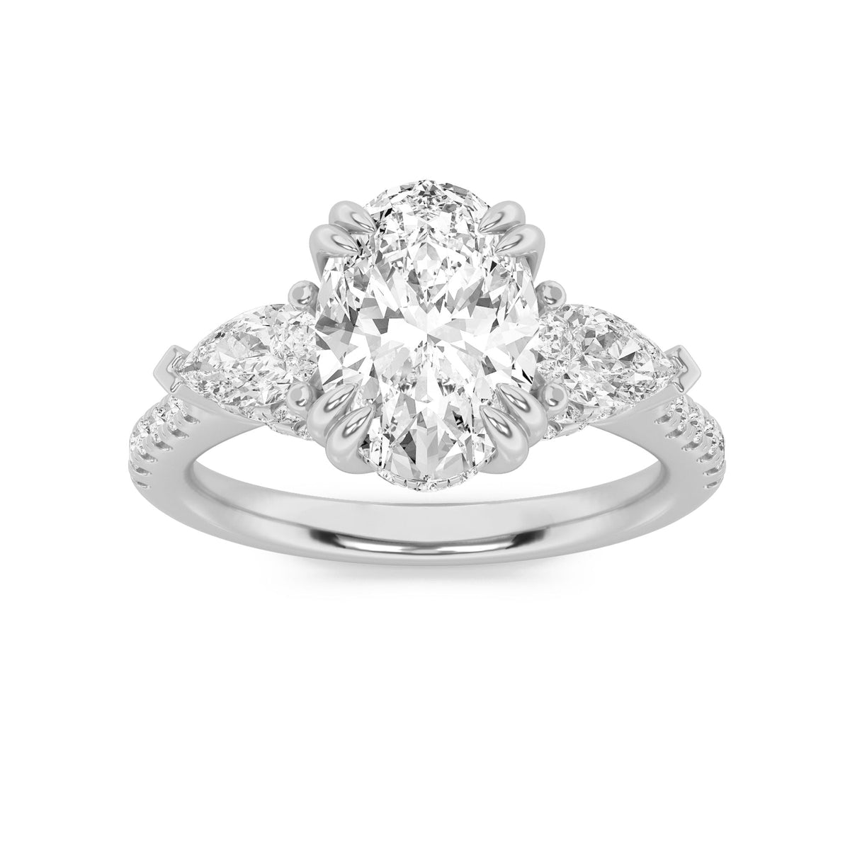 3CTW Oval Lab-Grown Diamond Prong Three Stone Accented Engagement Ring 49 Stones