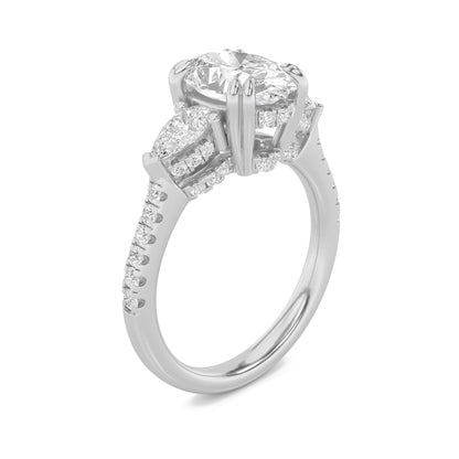 3CTW Oval Lab-Grown Diamond Prong Three Stone Accented Engagement Ring 49 Stones
