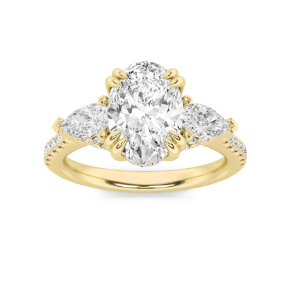 3CTW Oval Lab-Grown Diamond Prong Three Stone Accented Engagement Ring 49 Stones