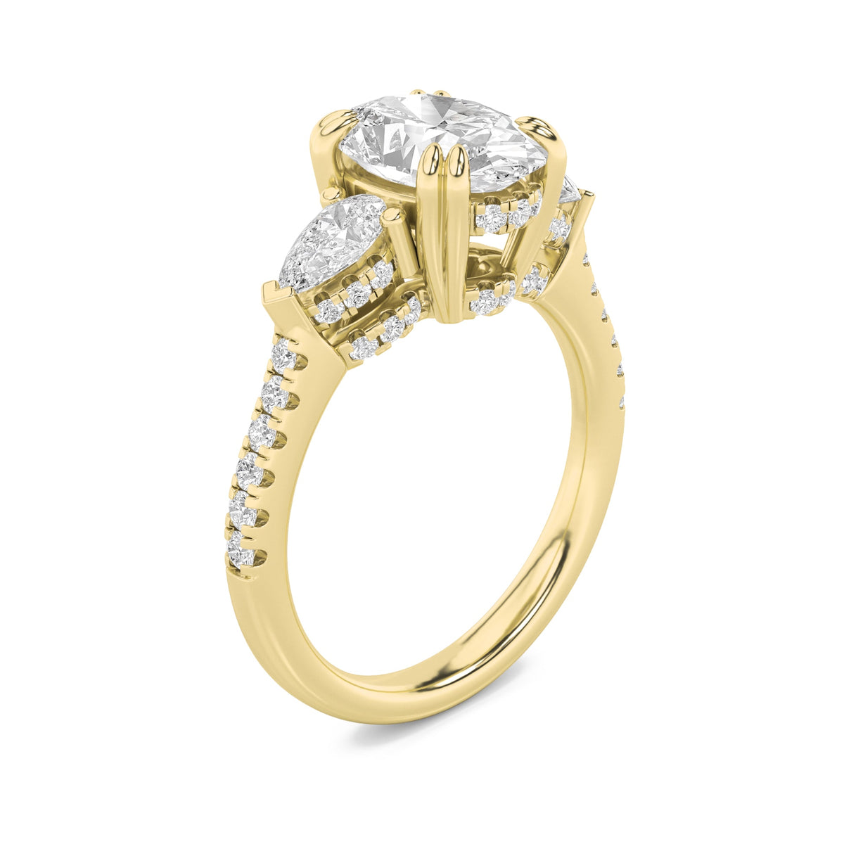 3CTW Oval Lab-Grown Diamond Prong Three Stone Accented Engagement Ring 49 Stones