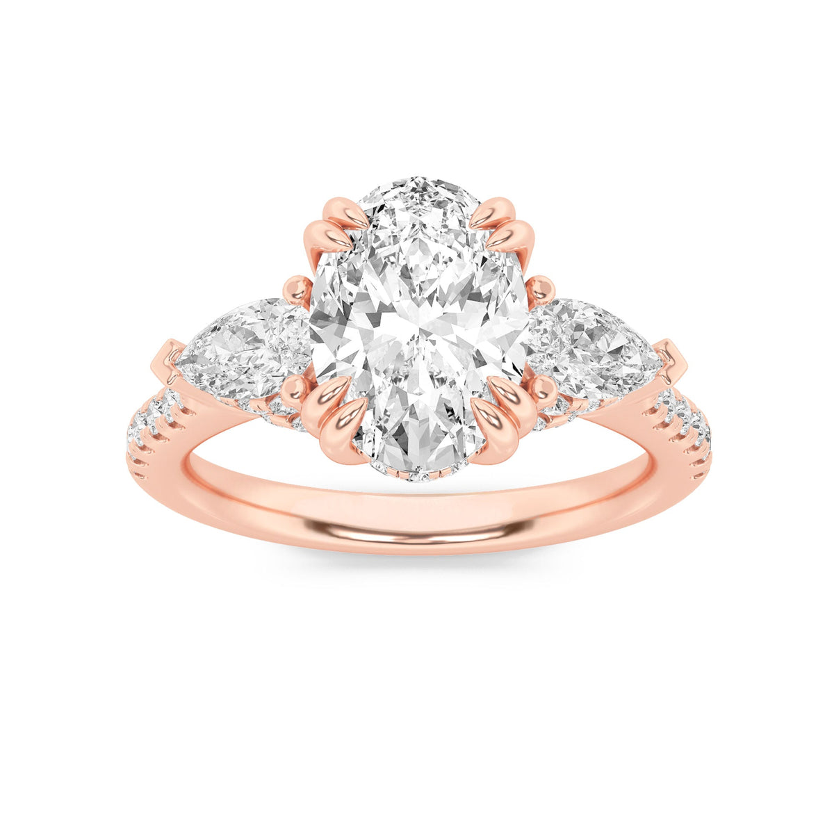 3CTW Oval Lab-Grown Diamond Prong Three Stone Accented Engagement Ring 49 Stones