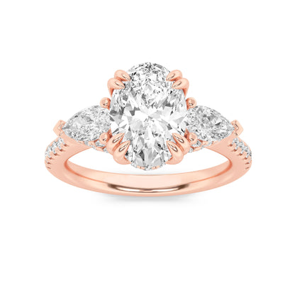 3CTW Oval Lab-Grown Diamond Prong Three Stone Accented Engagement Ring 49 Stones