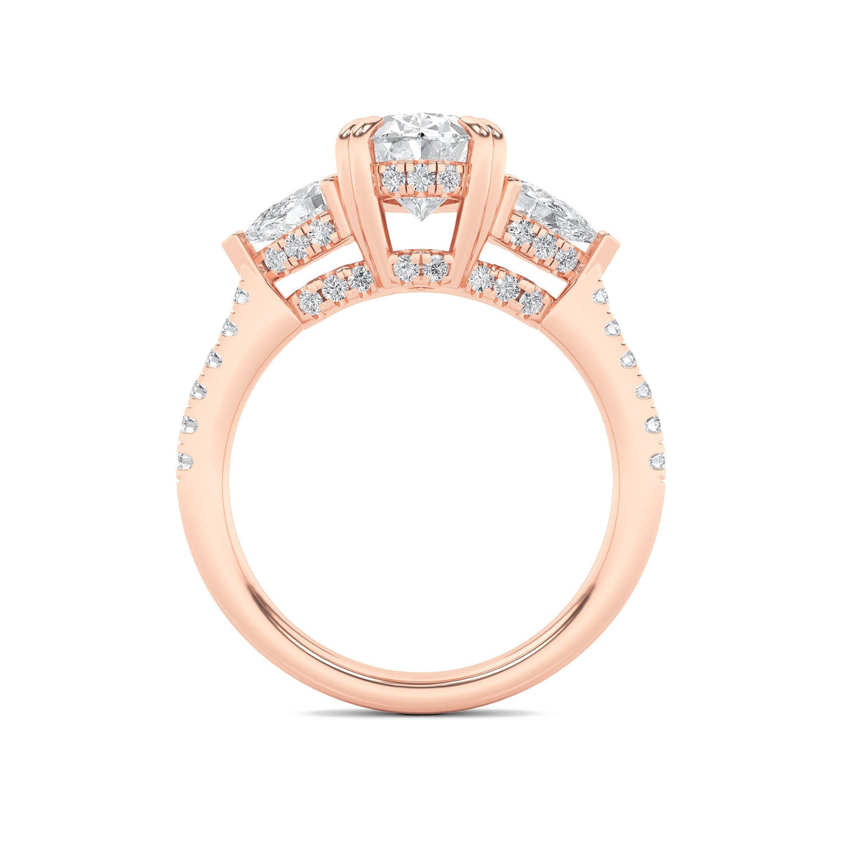 3CTW Oval Lab-Grown Diamond Prong Three Stone Accented Engagement Ring 49 Stones