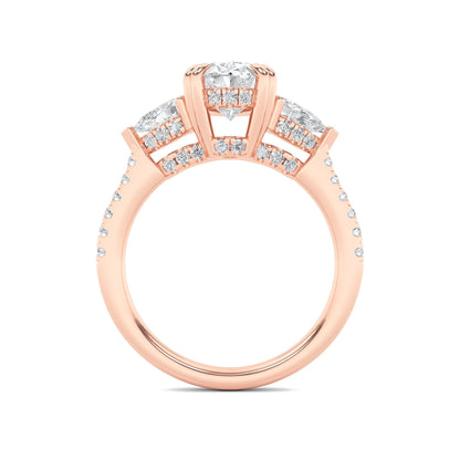 3CTW Oval Lab-Grown Diamond Prong Three Stone Accented Engagement Ring 49 Stones