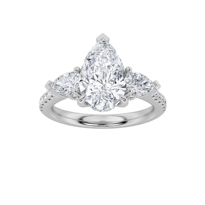 3CTW Pear Lab-Grown Diamond Prong Three Stone Accented Engagement Ring 54 Stones