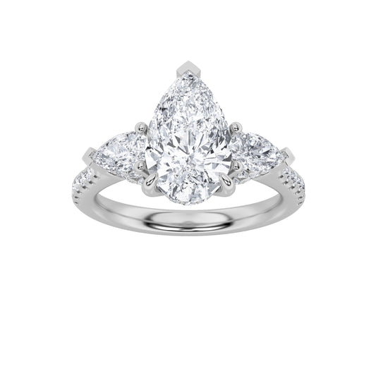 3CTW Pear Lab-Grown Diamond Prong Three Stone Accented Engagement Ring 54 Stones