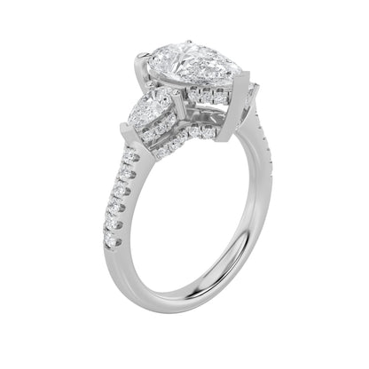 3CTW Pear Lab-Grown Diamond Prong Three Stone Accented Engagement Ring 54 Stones