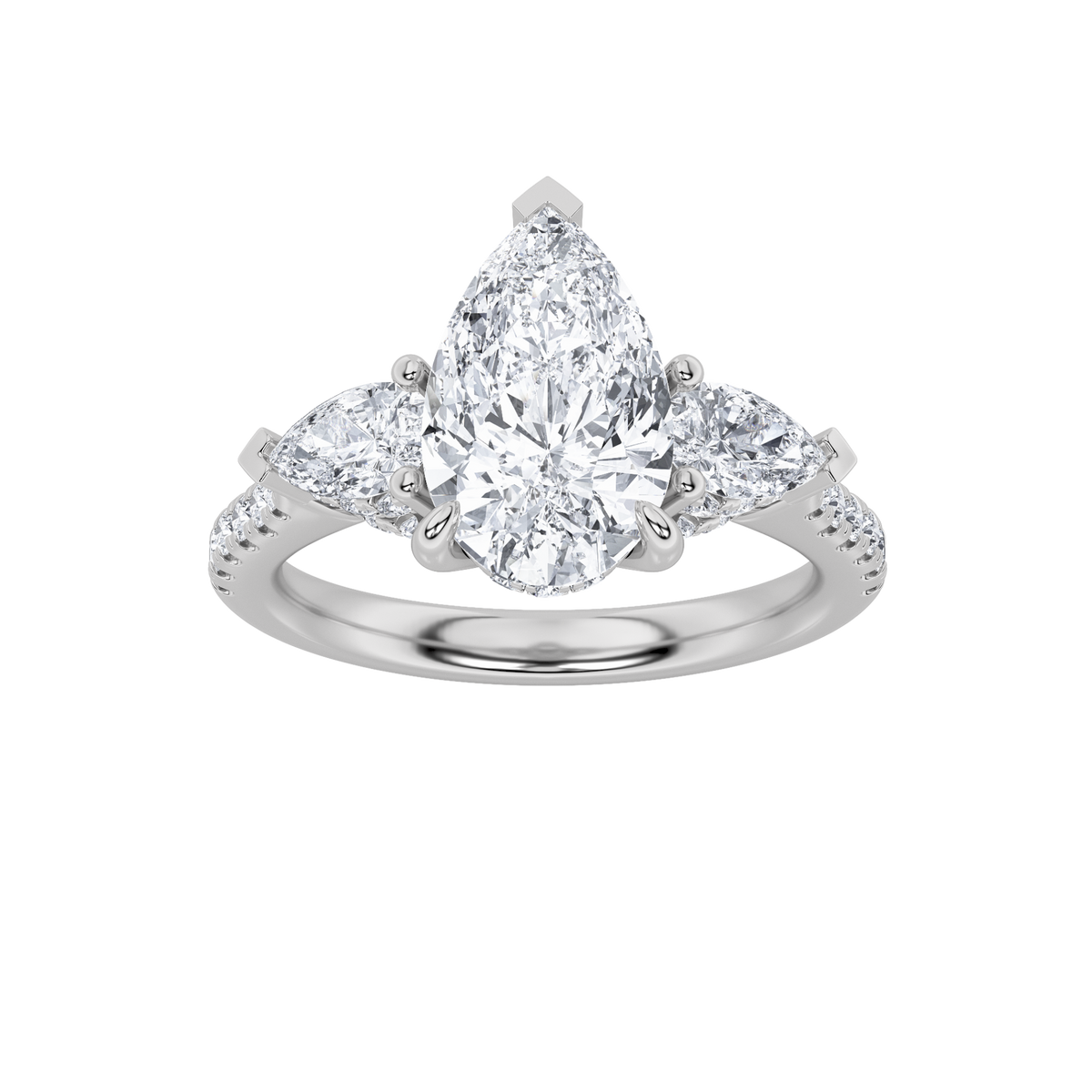 3CTW Pear Lab-Grown Diamond Prong Three Stone Accented Engagement Ring 54 Stones