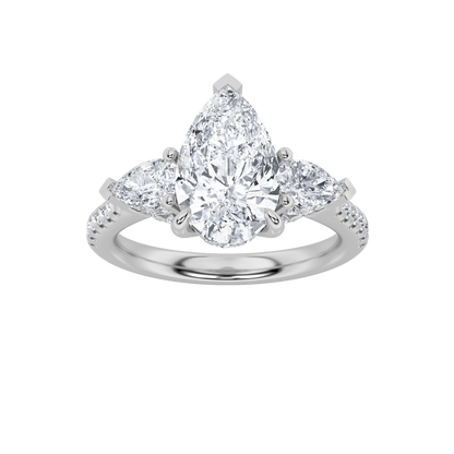 3CTW Pear Lab-Grown Diamond Prong Three Stone Accented Engagement Ring 54 Stones