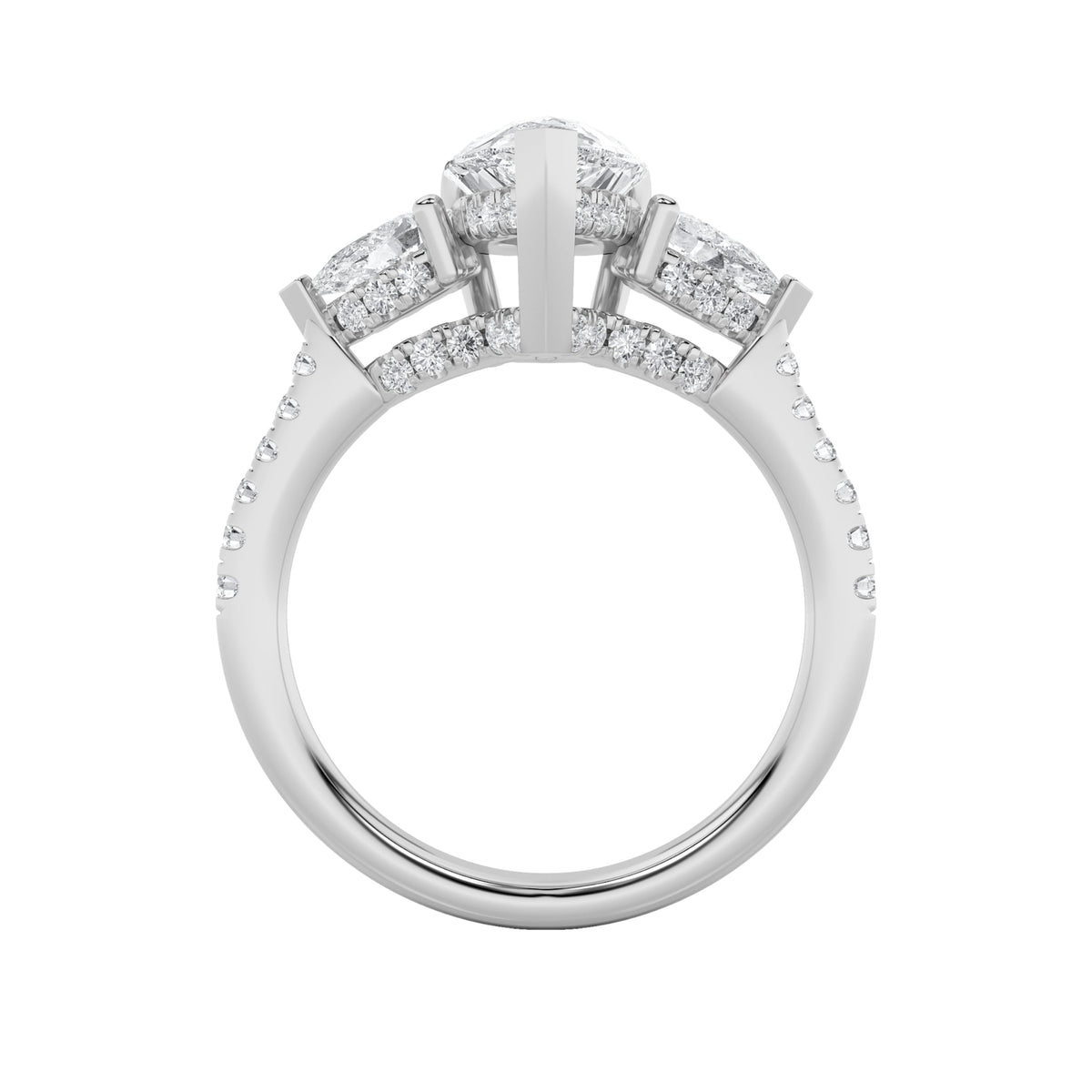 3CTW Pear Lab-Grown Diamond Prong Three Stone Accented Engagement Ring 54 Stones
