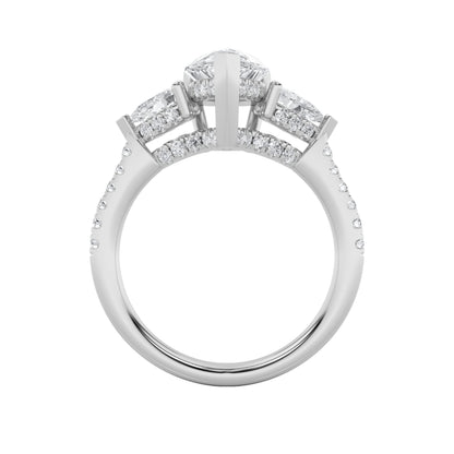 3CTW Pear Lab-Grown Diamond Prong Three Stone Accented Engagement Ring 54 Stones