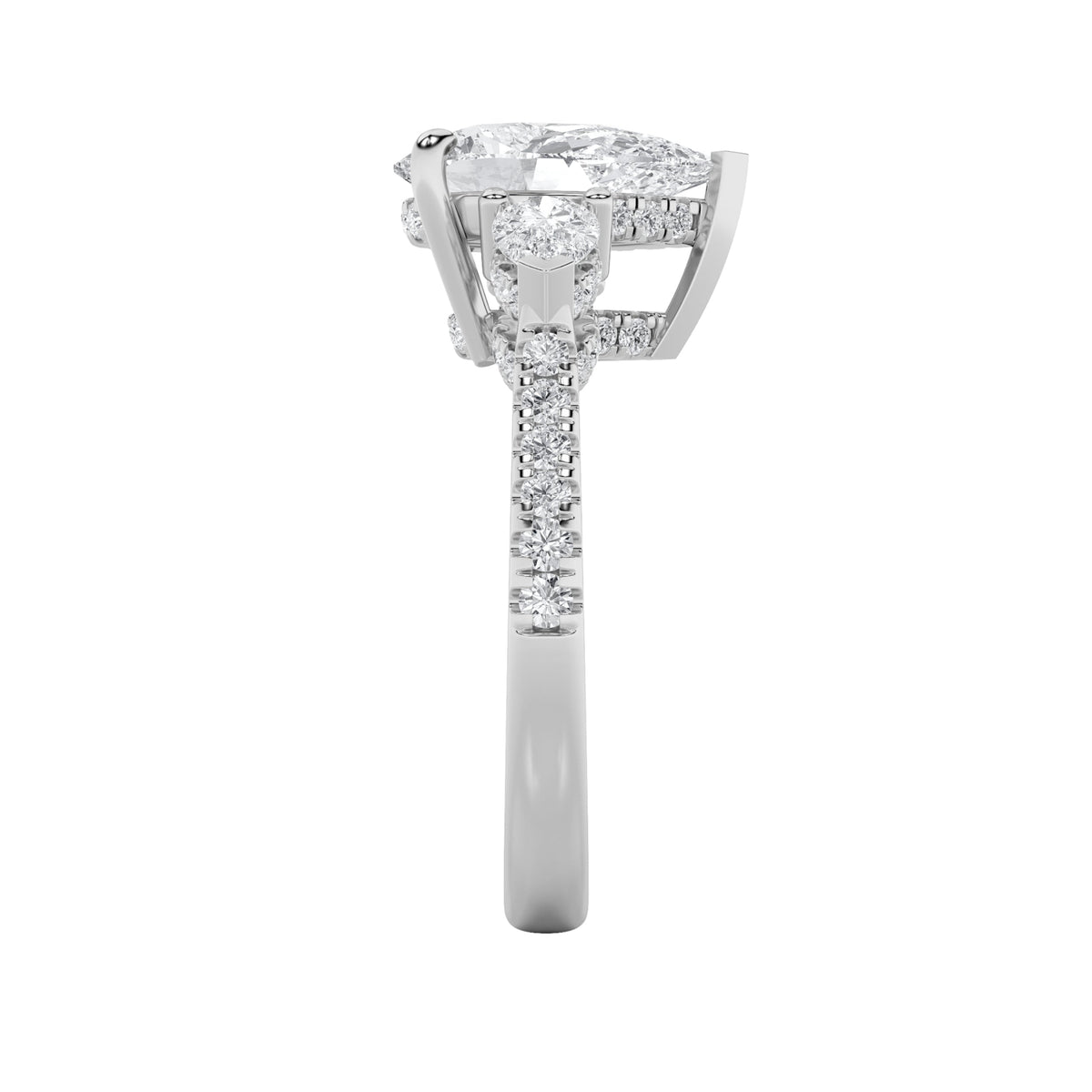 3CTW Pear Lab-Grown Diamond Prong Three Stone Accented Engagement Ring 54 Stones