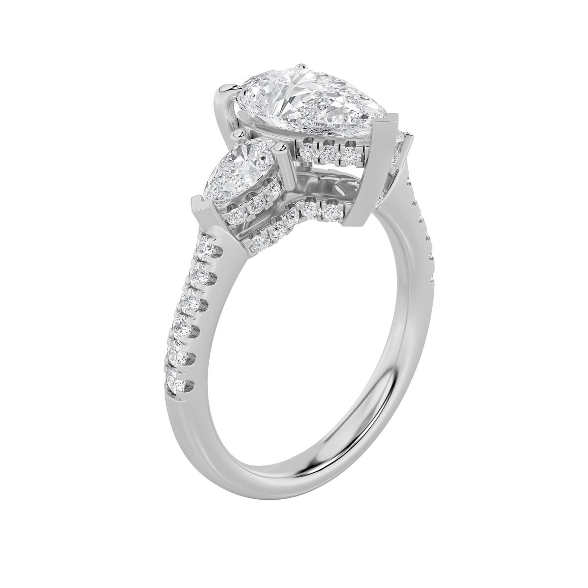 3CTW Pear Lab-Grown Diamond Prong Three Stone Accented Engagement Ring 54 Stones