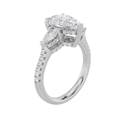 3CTW Pear Lab-Grown Diamond Prong Three Stone Accented Engagement Ring 54 Stones