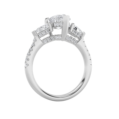 3CTW Pear Lab-Grown Diamond Prong Three Stone Accented Engagement Ring 54 Stones
