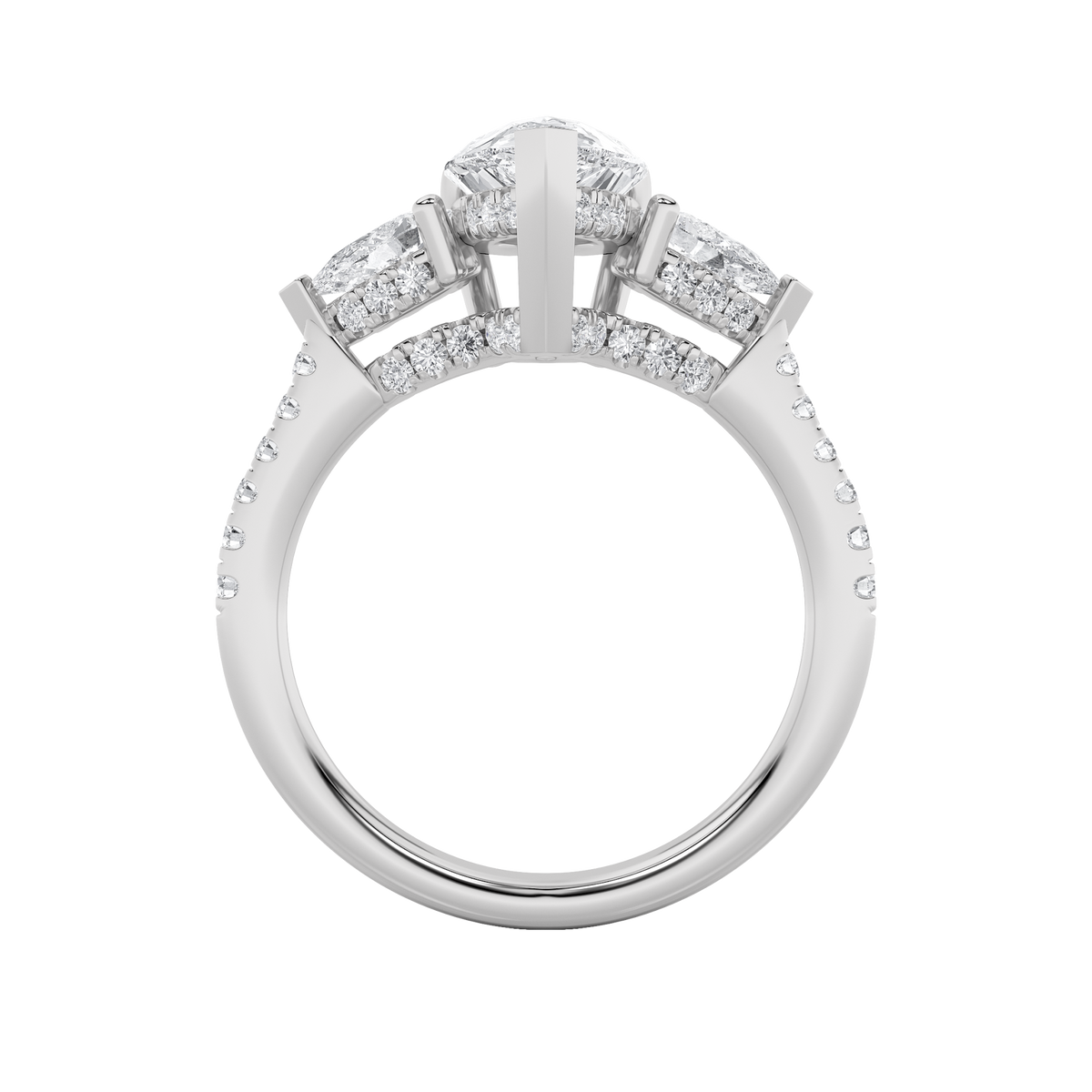 3CTW Pear Lab-Grown Diamond Prong Three Stone Accented Engagement Ring 54 Stones